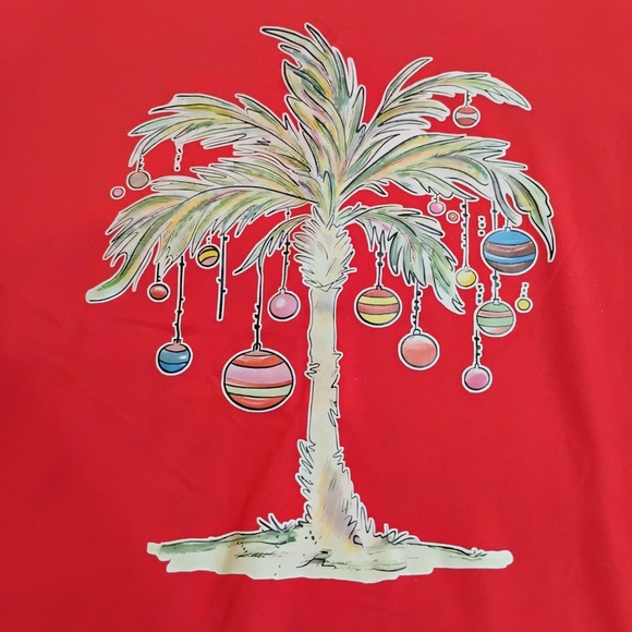 Vibrant Red Short Sleeve Tee with Palm Design - Picture 2 of 7